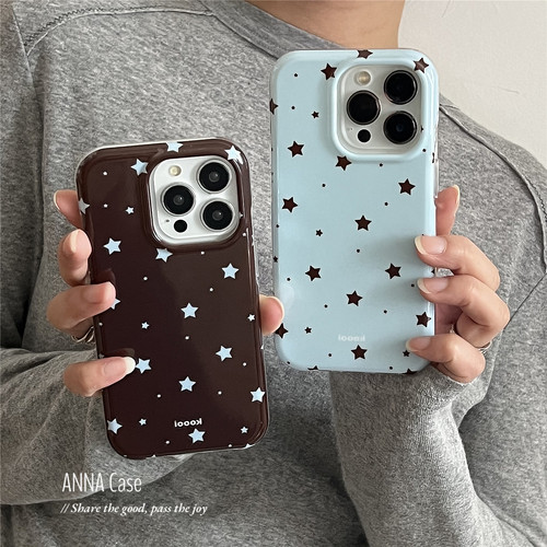 韩系ins少女风蓝棕色星星手机壳