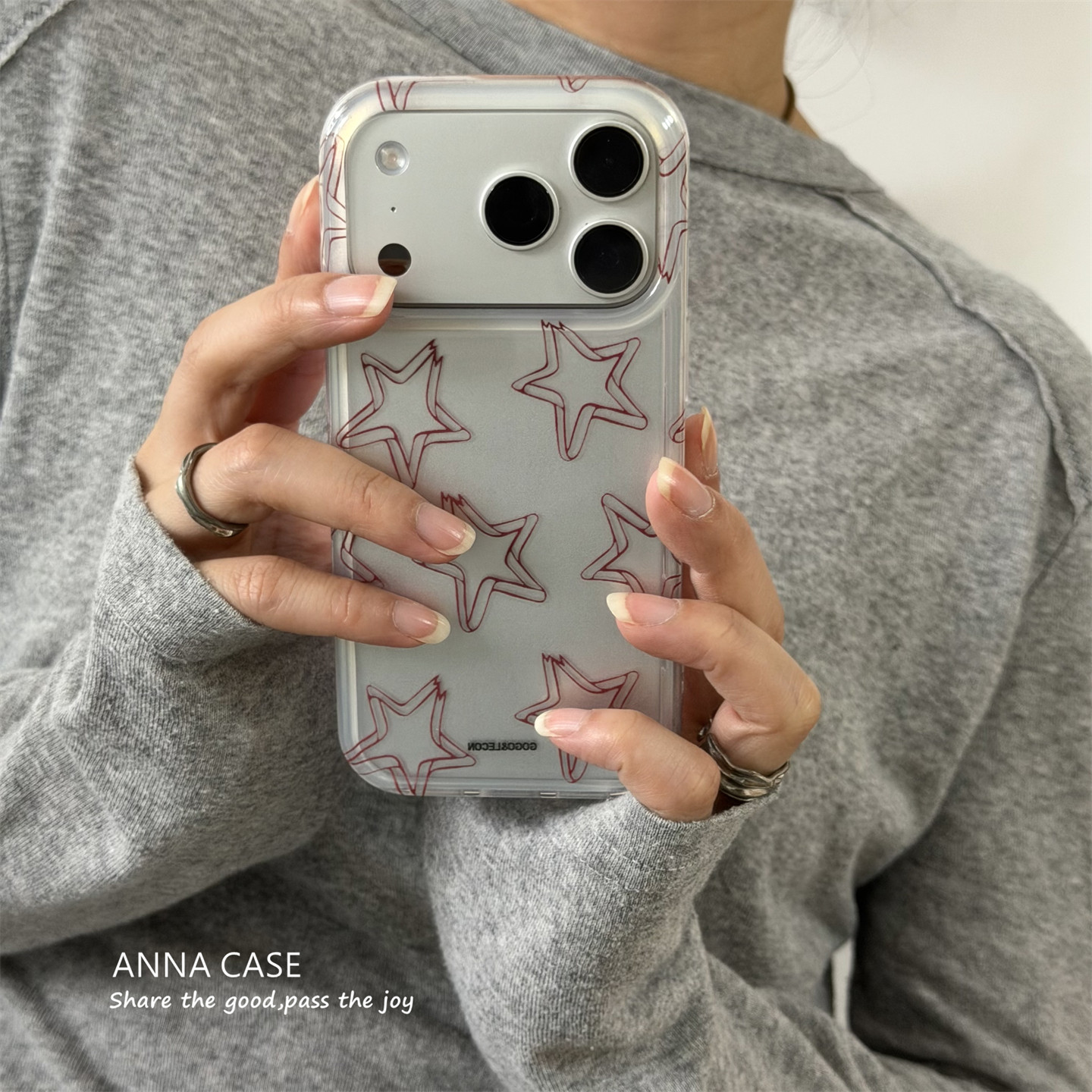 ANNACASEins小众设计感暗红线条星星适用苹果17promax手机壳iphone16女17pro新款15全包16promax防摔保护套17