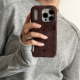 ANNACASE秋冬简约棕色麂皮绒布磁吸手机壳适用iphone17promax苹果14软17pro新款 15pro女16Promax防摔保护套13