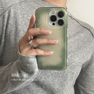 14全包软壳16promax防摔保护套 ANNACASE创意小众设计晕染复古绿适用苹果17promax手机壳iphone17女15pro新款