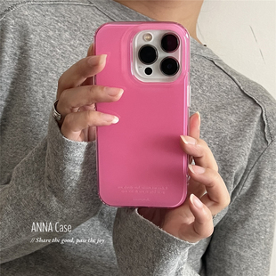 ANNACASE高级感少女清透玫红色手机壳适用iphone17promax苹果14光面17pro新款 15pro软壳16Promax防摔保护套13
