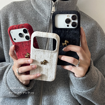 秋冬新年丝绒闪钻小马绒布手机壳