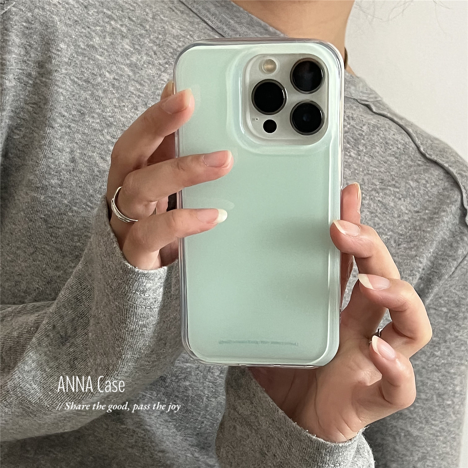 ANNACASEins夏日冰感清新薄荷绿适用苹果16promax手机壳iphone14小众15pro新款15全包软壳13promax防摔保护套