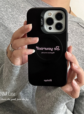 ANNACASE小众简约黑色粉英文磁吸手机壳适用iphone16promax苹果16双层13pro新款15pro硬壳14Promax防摔保护套
