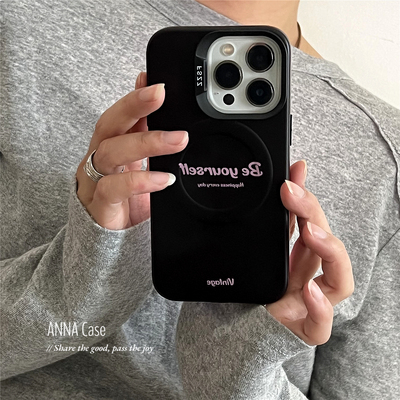 小众简约黑色粉英文磁吸手机壳