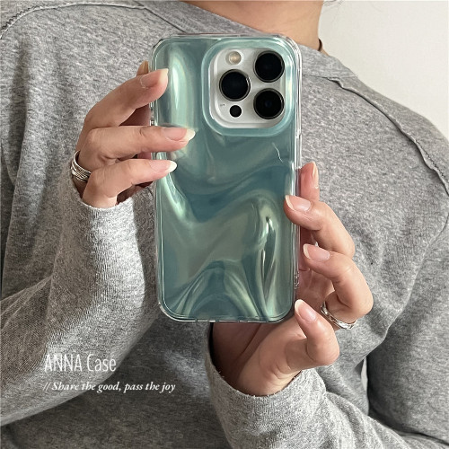 高级小众晕染湖绿色水波纹手机壳