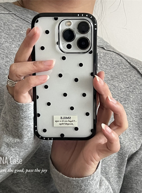 ANNACASE经典透明黑色小波点标签适用苹果17promax手机壳iphone14小众15pro新款16全包17少女16pro防摔保护套