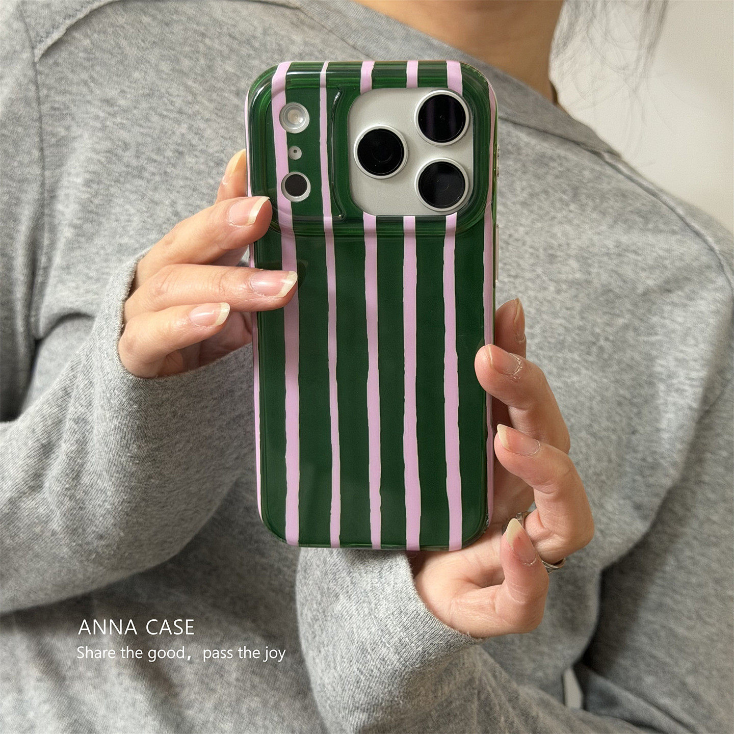 ng2510227 Annacaseins Girly Spring High-End Color-Blocking Striped Phone Case Suitable For IPhone Max, 14 Soft Case, New 13, 15_voghion.com