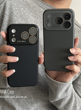 ANNACASE极简高级感黑灰色大视窗适用苹果17promax手机壳iphone17硅胶15pro新款16全包16promax防摔保护套14
