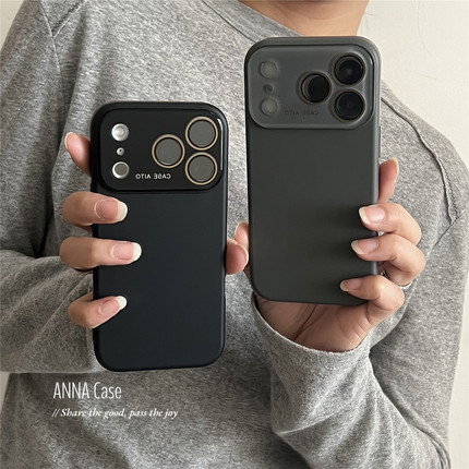 ANNACASE极简高级感黑灰色大视窗适用苹果17promax手机壳iphone17硅胶15pro新款16全包16promax防摔保护套14