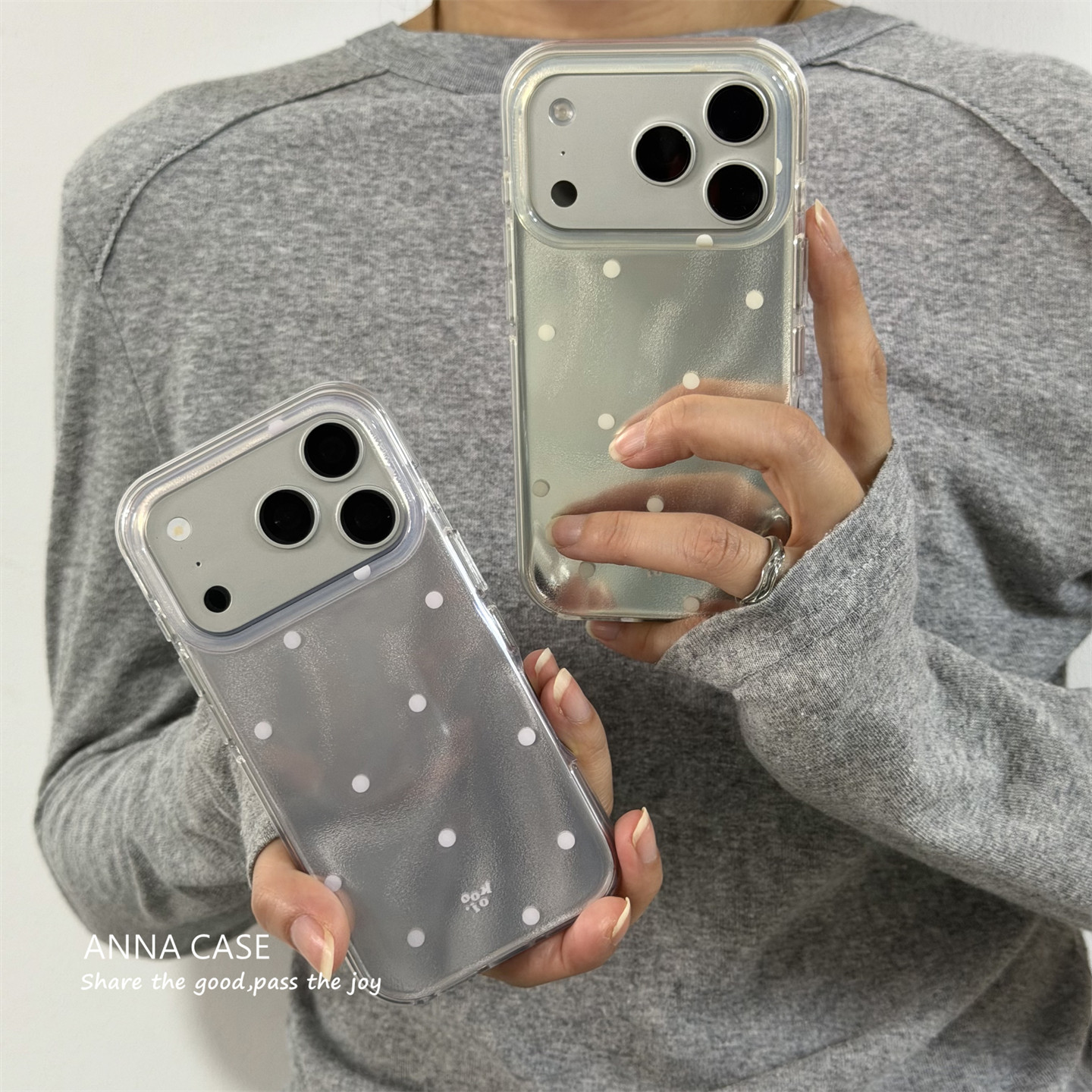 ANNACASEins清透浅黄淡紫波点水波纹17适用苹果17promax手机壳iphone14全包17pro新款15软16promax防摔保护套