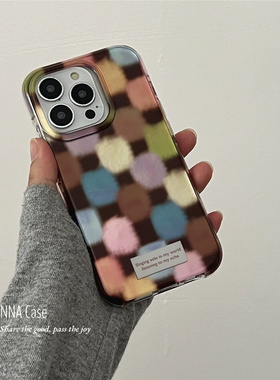 ANNACASE秋冬美学晕染彩色格子锡纸纹手机壳适用iphone17promax苹果17软14新款15pro全包16Promax防摔保护套