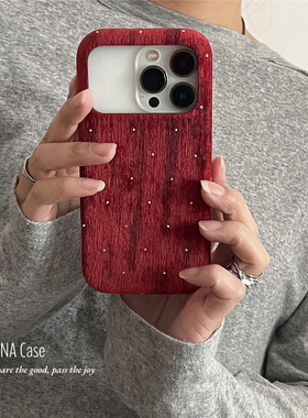 ANNACASE秋冬ins复古红丝绒满天星闪钻绒布手机壳适用iphone17promax苹果14新款15pro女16ProMax防摔保护套13