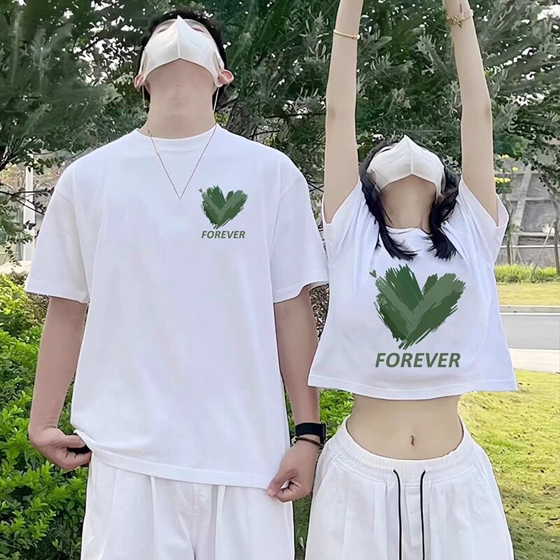 特别的一长一短七夕情侣装2025新款夏装短袖t恤夏季约会穿搭男生