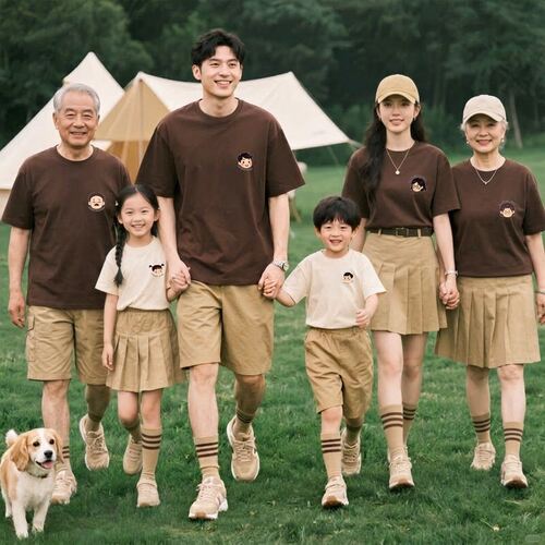 2026夏季新款亲子装一家三四六口度假装母女母子姐弟儿童纯棉t恤