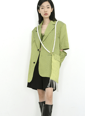 川故纵 【金鑲翠】 原创设计绿色西装外套2026年春季新品上衣女