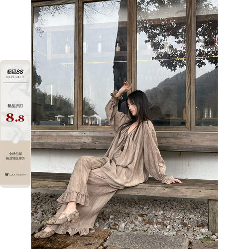 川故纵 【如烟】 复古新中式国风罩衫上衣裙裤春季禅意两件套装