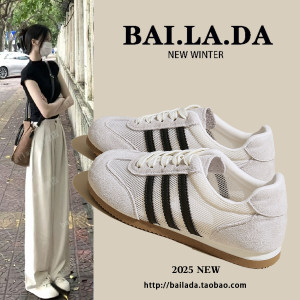BaiLaDa 品牌店爆款透气网面德训鞋小白女鞋女款2025夏季新款百搭休闲运动板鞋子