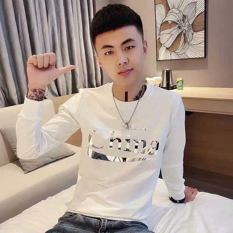 2023春季时尚印花长袖卫衣男韩版时尚百搭圆领上衣春秋外套