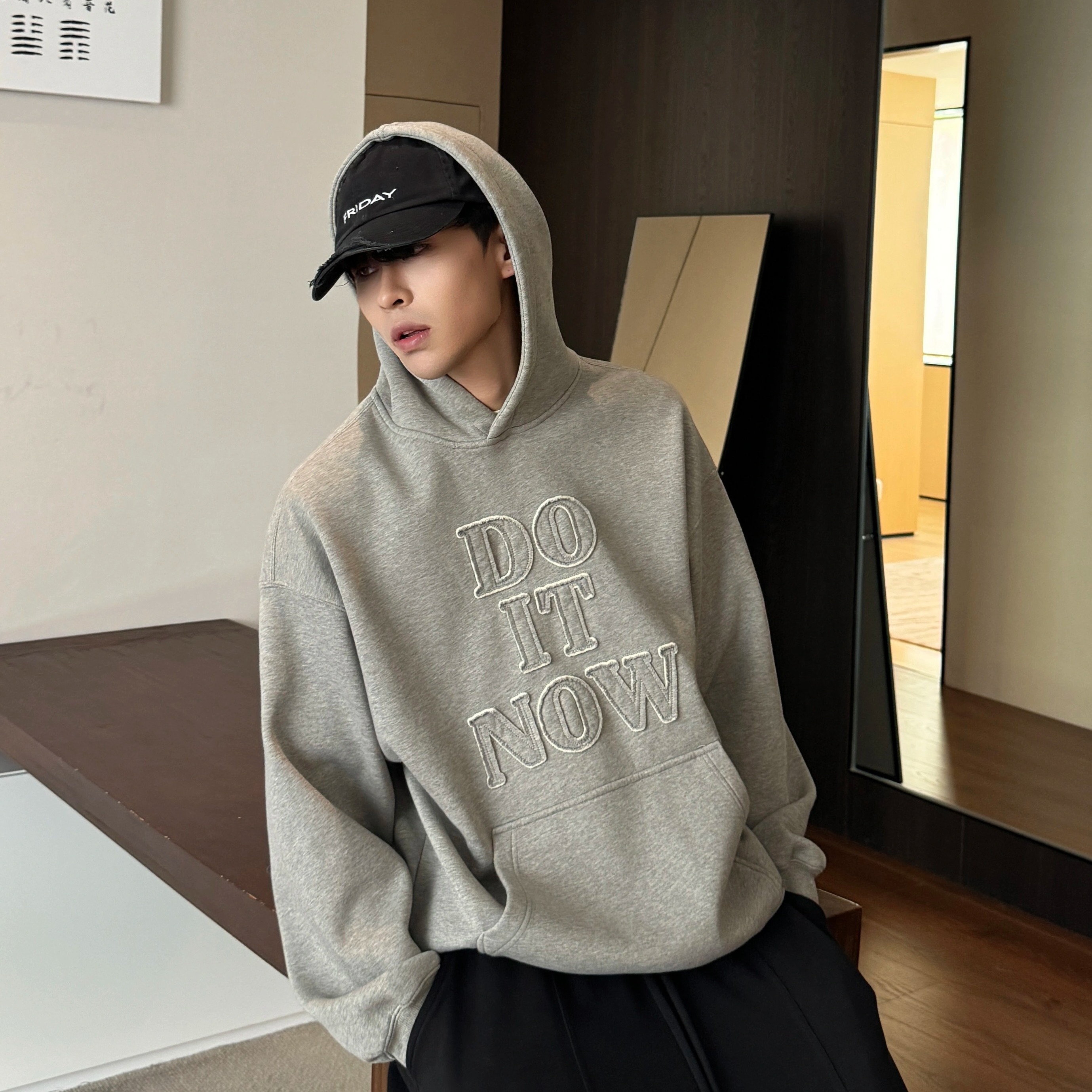 秋冬韩系新款刺绣加绒连帽卫衣