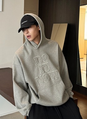 THCS2025秋冬韩系新款简约舒适贴布刺绣宽松个性情侣加绒连帽卫衣