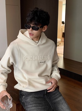 THCS2025秋冬新款潮版舒适高级刺绣喷色洗水宽松情侣连帽加绒卫衣