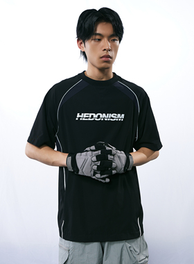 THOS 23SS主题反光条印花撞色拼接短袖宽松运动速干插肩户外T恤男