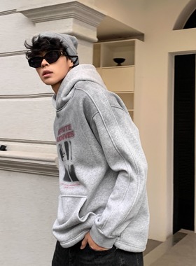 THCS2025秋冬新款潮版高级喷色数码直喷洗水宽松情侣连帽加绒卫衣