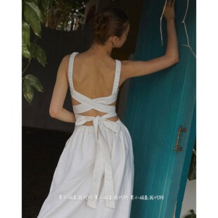 现货 果小姐泰国代购 pleased正品 法式优雅露背绑带连衣长裙
