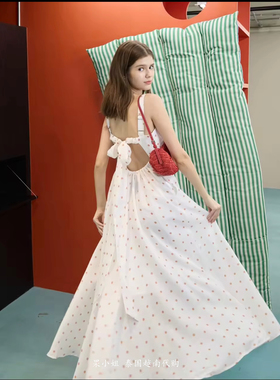 泰国代购 Pleased正品 法式度假波点吊带连衣裙 长裙