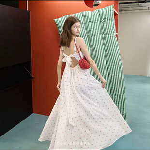 泰国代购 Pleased正品 法式度假波点吊带连衣裙 长裙