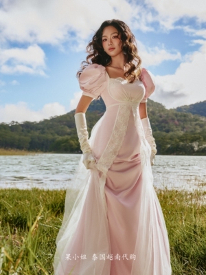 越南代购 Sissy nation正品 宫廷风裹胸重工拼纱蕾丝连衣裙