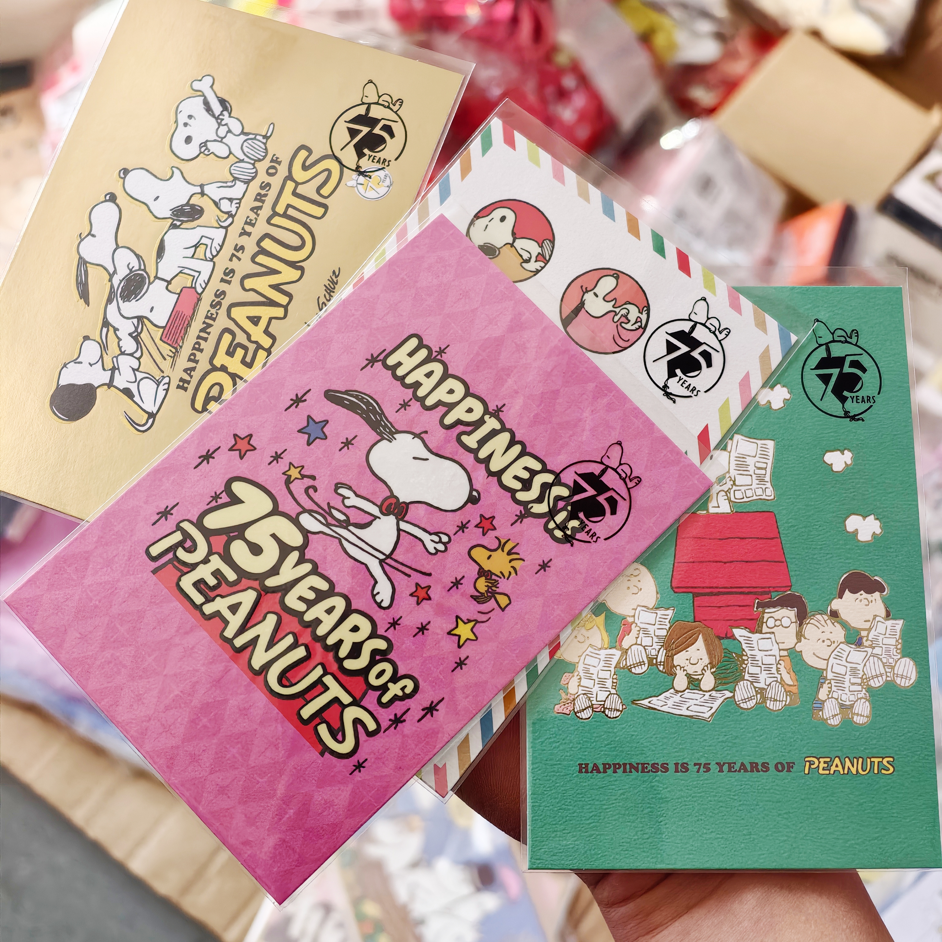 国内现货 日本采购史努比PEANUTS 75周年系列 烫金明信片