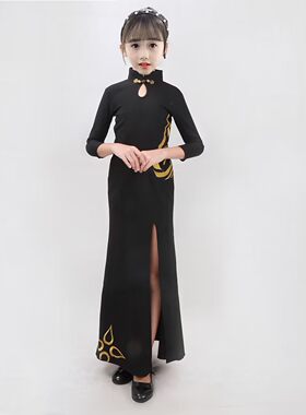 儿童旗袍女童模特形体礼仪训练服少儿演出服装T台走秀中式连衣裙