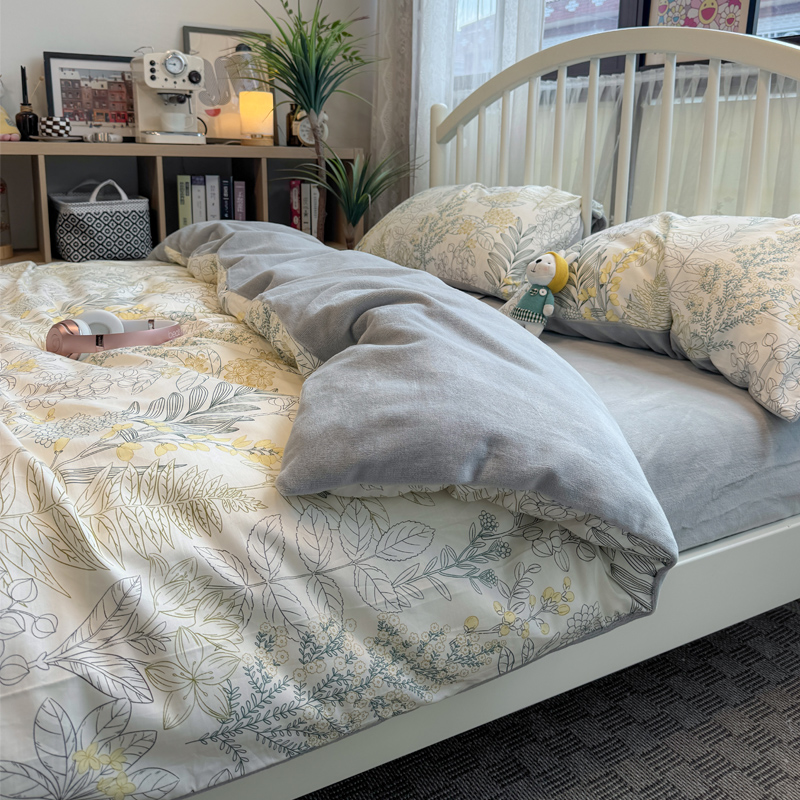 秋冬季保暖A面全棉纯棉四件套B面加厚珊瑚绒牛奶绒学生公寓三件套