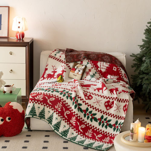 圣诞礼物半边绒毛毯盖毯办公室午睡毯针织毯子沙发毯空调毯秋冬季