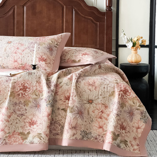 法式田园花卉全棉加厚绗缝床盖三件套纯棉炕盖防滑榻榻米床单床品