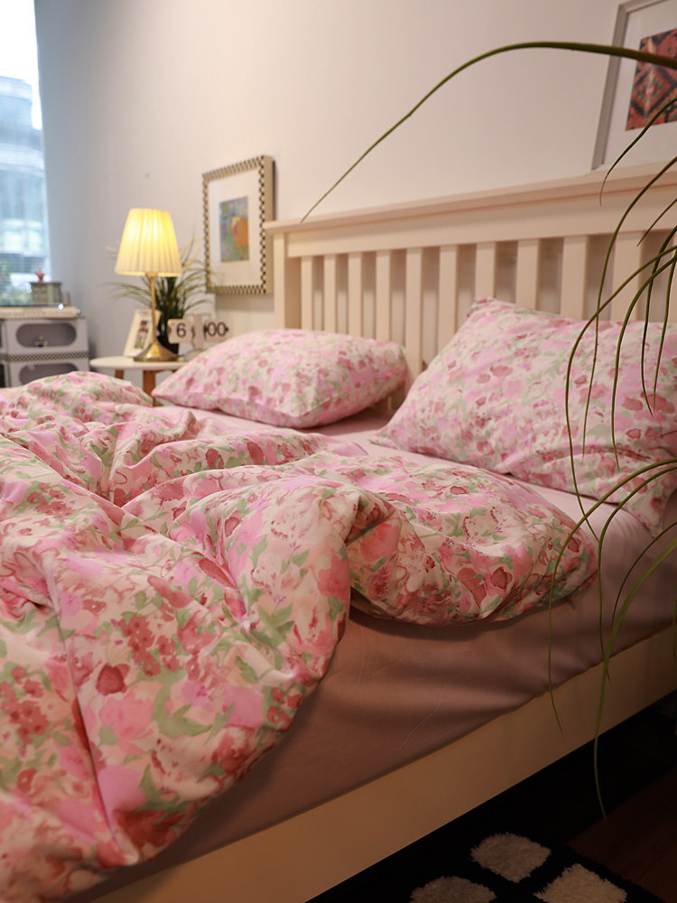 ins风小清新纯棉全棉套件单人双人被套三件套小碎花床上四件套