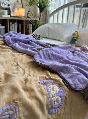 紫色晚安兔全棉提花五层纱布夏凉被午睡盖毯纯棉空调被子200*230