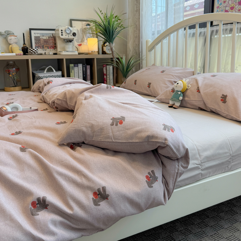 卡通秋冬加厚全棉磨毛四件套简约小清新纯棉保暖被套床单床上用品