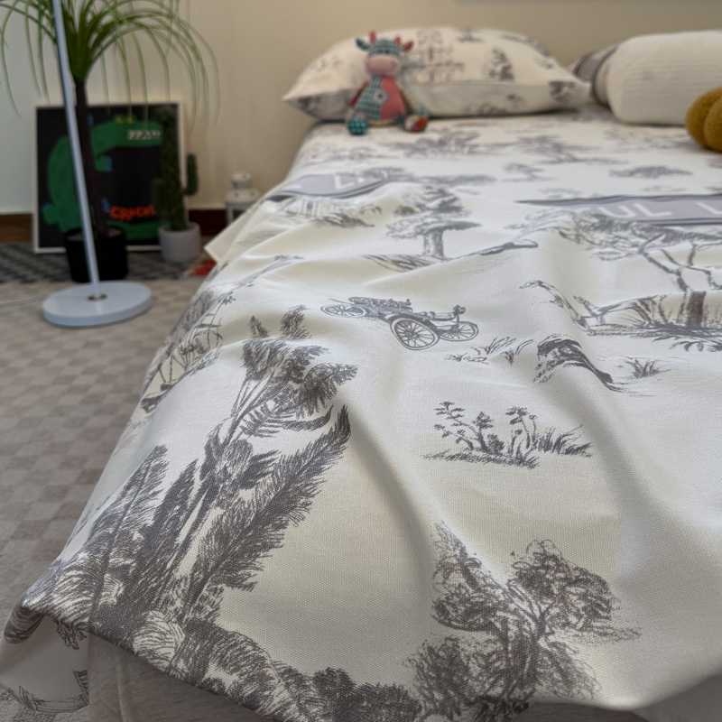 美式田园加厚老粗布凉席空调席子全棉床单炕单被单纯棉枕套三件套