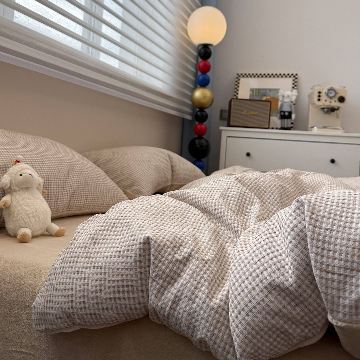 北欧格子秋冬加厚保暖华夫格牛奶绒床上四件套珊瑚绒加绒双人床品,床上用品,床品套件/四件套/多件套,淘宝优惠券,粉丝福利购,淘宝优惠卷