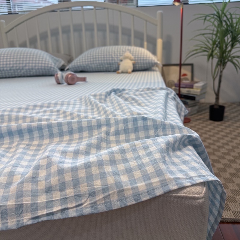 2025新款简约风格子100全棉水洗棉床单单件纯棉宿舍被单单人床品