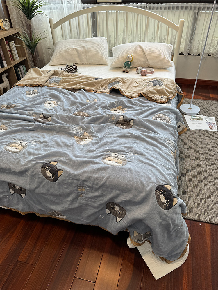고양이 세탁기로 세탁 가능한 국산 5겹 순면 거즈 여름 이불 얇은 이불 이불 이중 거즈 여름 시원한 이불 에어컨 이불