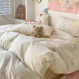 ins田园碎花兔纯棉床上四件套床单被套全棉公寓民宿1.5三件套床品