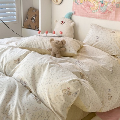 ins田园碎花兔纯棉床上四件套床单被套全棉公寓民宿1.5三件套床品