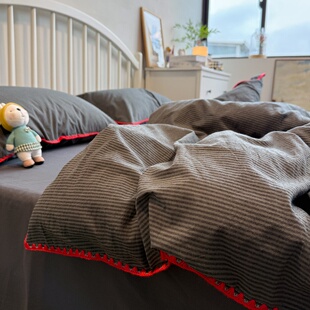 简约条纹男生耐脏全棉色织水洗棉床上四件套纯棉床单被套北欧床品