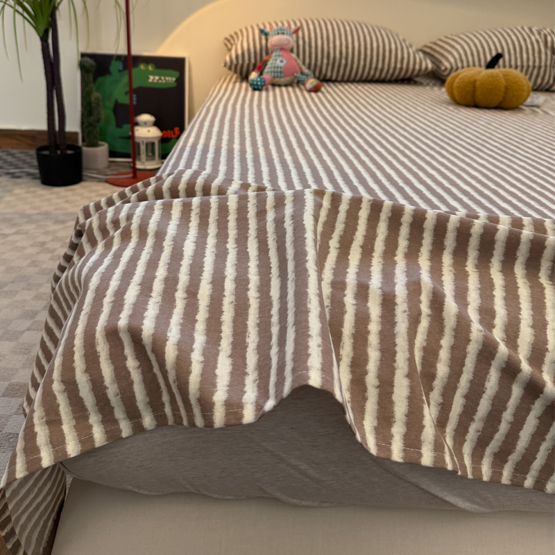 秋冬加厚纯棉磨毛条纹简约床单单件全棉家用双人床被单榻榻米炕单
