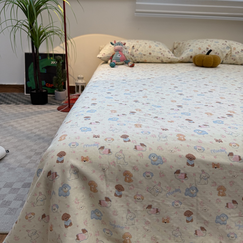 卡通狗狗全棉床单单件双层纱纯棉床笠单件学生宿舍家用单双人床罩