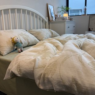 全棉色织提花磨毛床上四件套加厚保暖纯棉床单床笠款床品双人套件